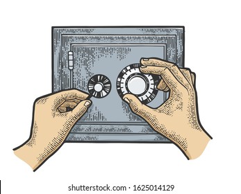 Hands hack safe sketch engraving vector illustration. T-shirt apparel print design. Scratch board style imitation. Hand drawn image.