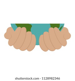 hands with half world planet