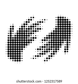 Hands halftone dotted icon. Halftone array contains circle dots. Vector illustration of hands icon on a white background.