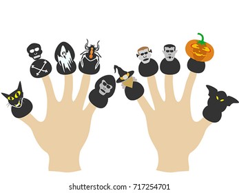 hands with Halloween puppets