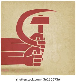 hands with hammer and sickle old background. vector illustration - eps 10