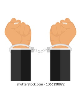 Hands in handcuffs. Cuffs are handcuffed. Flat design, vector illustration, vector.