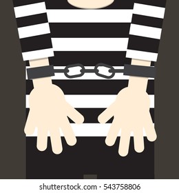 Hands in handcuffs isolated, icon. Man in jail prisoner. Vector illustration flat design.