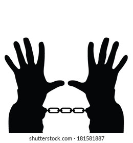 hands in handcuffs vector silhouette on white