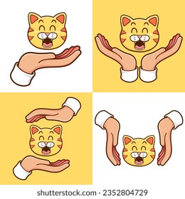 hands with happy cat head set