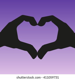 Hands heart against the sky. Vector illustration.