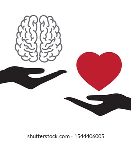 hands with heart and brain, vector 