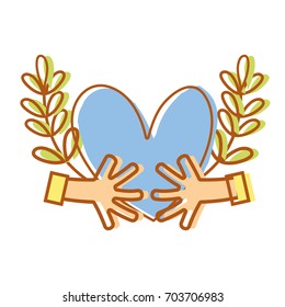 hands with heart and branches with leaves