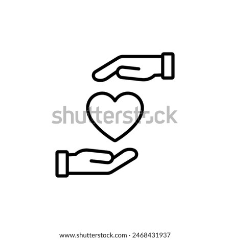 Hands and heart. Caring linear icon. Line customizable illustration. Contour symbol. Vector isolated outline drawing. Editable stroke