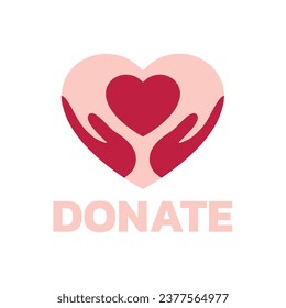 Hands and heart donation logo. Donate vector icon.