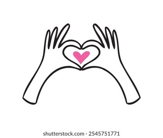 Hands and heart doodle hand drawn icon. Hand showing a heart outline cute love illustration . Vector illustration