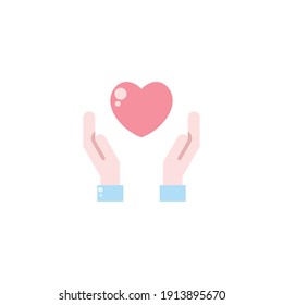 Hands with Heart Flat Icon - Valentine's Day Elements Icon Set Vector Illustration