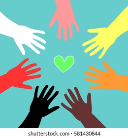 Hands and heart. Flat vector illustration.