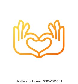 Hands heart gesture pixel perfect gradient linear vector icon. Showing affection and love. Romantic relationship. Thin line color symbol. Modern style pictogram. Vector isolated outline drawing