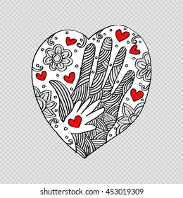 Hands with heart. Hand drawing illustration.