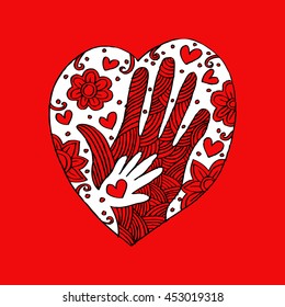 Hands with heart. Hand drawing illustration.