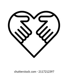 Hands in heart icon. Concept of love and care. Outline style. Vector. Isolate on white background.