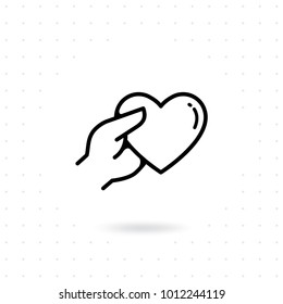 Hands with heart icon. Hands holding heart vector. Hands give a heart gift for Valentine's day. Line icon concept of Charity, Donate, Fundraising