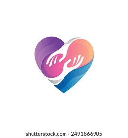 hands with heart icon, share your big love or kindness, charity donation concept, care gesture, thin line symbol on white background