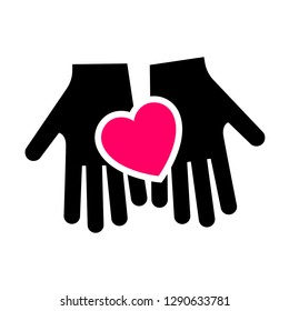 Hands with heart icon, two-tone silhouette, isolated on white background, vector illustration for your design.