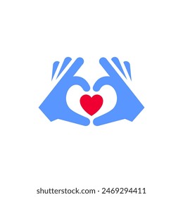 Hands with heart icon or Valentines day symbol, holiday sign designed for celebration, vector trendy modern style.