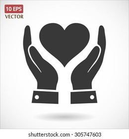 in the hands of the heart  icon, vector . 10 EPS