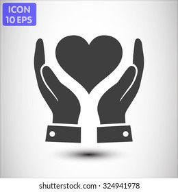in the hands of the heart  icon, vector . 10 EPS