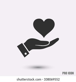in the hands of the heart  icon, vector . 10 EPS