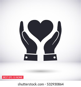 in the hands of the heart  icon, vector . 10 EPS