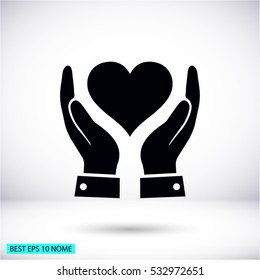in the hands of the heart  icon, vector . 10 EPS