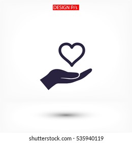 in the hands of a heart  icon, vector . 10 EPS