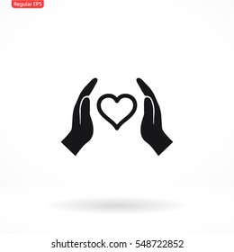 in the hands of the heart  icon, vector . 10 EPS