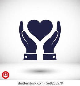 in the hands of the heart  icon, vector . 10 EPS