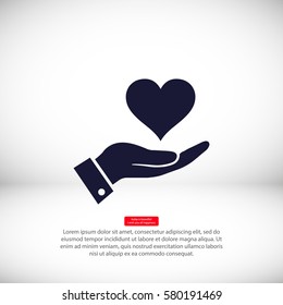 in the hands of the heart  icon, vector . 10 EPS