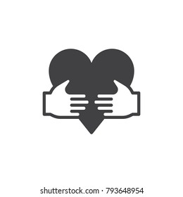 Hands with heart icon vector, filled flat sign, solid pictogram isolated on white. Valentines day symbol, logo illustration.