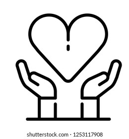 Hands with heart icon vector illustration in line stroke design