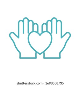 Hands With Heart Line Style Icon Design Of Humanity Help Cooperation Together Unity Support Covid 19 2019 Community And Union Theme Vector Illustration