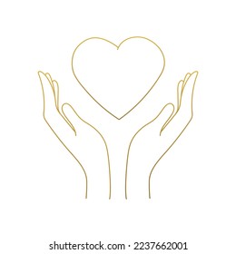 Hands und Herz-Linear-Symbol. Die Hände der Frau setzen Umrisse auf weißem Hintergrund. Frauen Symbol Hand in einem modischen minimalen linearen Stil. Handsammlung, Vektorgrafik.