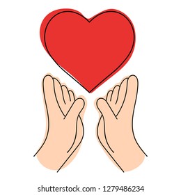 Hands and heart. Logo template for charity and donation, voluntary and nonprofit organization.