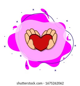 Hands in heart, love, valentine s day liquid bacdge icon. Simple color vector of love icons for ui and ux, website or mobile application