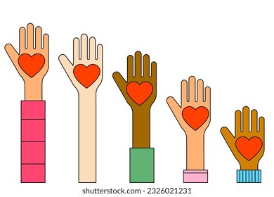 hands up with heart love. Vector illustration. stock image.