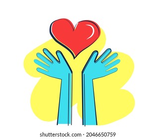 Hands and heart on an isolated background. Symbol. Vector illustration.