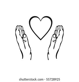 Hands and Heart on white background
