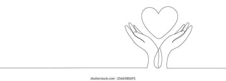 hands with heart one continuous line art style. vector illustration. editable line