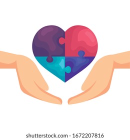 hands with heart of puzzle pieces icon vector illustration design