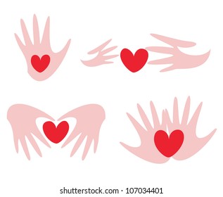 hands and heart set of vector symbols
