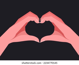 Manos en forma de corazón. Concepto de amor. Ilustración vectorial colorida aislada en fondo blanco.