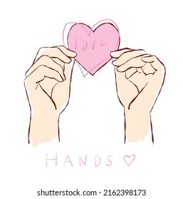 Manos con el vector del conjunto de doodle de forma cardíaca. Ilustración dibujada a mano.