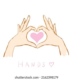 Manos con el vector del conjunto de doodle de forma cardíaca. Ilustración dibujada a mano.