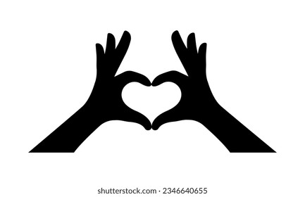 Hands with heart shape. Gesture of love and peace. Black silhouette with symbol love. Vector 10 Eps.